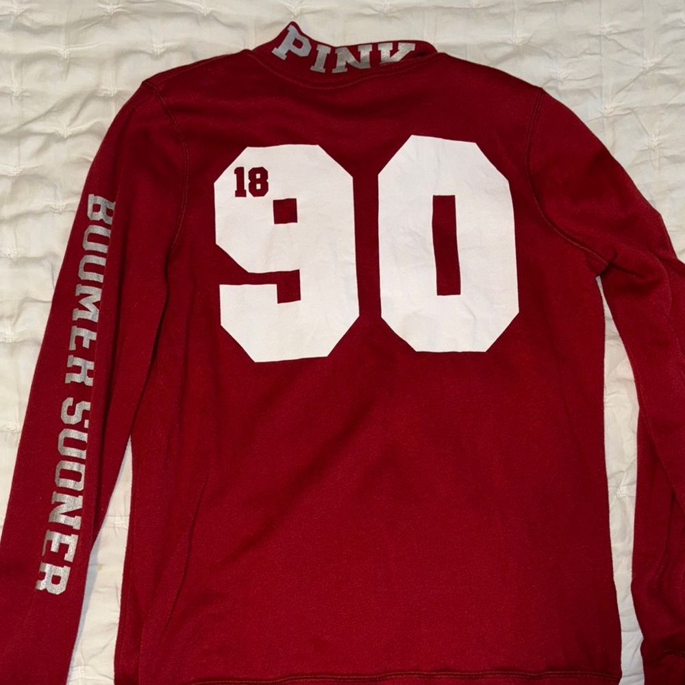 PINK OU SOONERS Quarter-Zip Pullover with White Logo - Picture 2 of 3